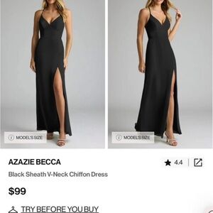 Azazie Black Sheath V-Neck Chiffon Dress